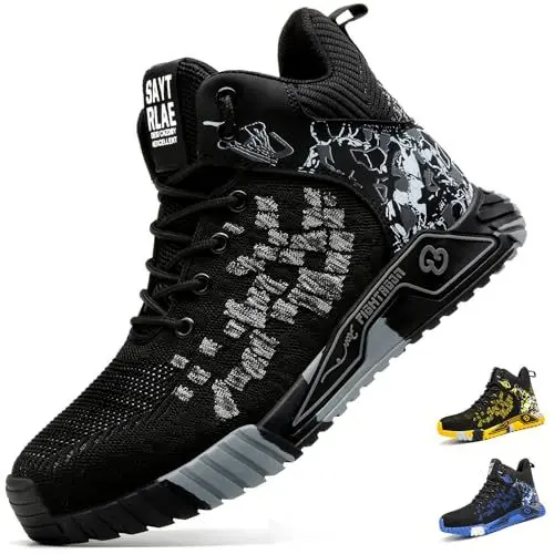Produktbild: COOU Arbeitsschuhe Hoch Herren Sicherheitsschuhe Rutschfest Sportliche Stahlkappenschuhe Sicherheitsstiefel Stahlkappe 1011/Schwarz 43