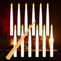 Produktbild: Coovee Flammenlose LED Kerze mit Zauberstab Fernbedienung, 12 Stück Schwimmende LED Kerzen, Batteriebetriebene Kerze, Warmes Licht Flackernde Kegelkerze für halloween Hochzeit Party Dekoration