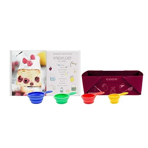 Produktbild: coox Kinder-Backset, Backen mit Kindern – ganz ohne Wiegen, Backspaß für Groß und Klein, Silikon BPA-frei, hervorragende Qualität