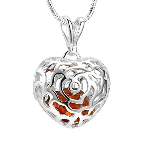 Produktbild: Copal Herzförmige Halskette Mit Echten Bernstein Und Filigranem 925 Sterling Silber Design