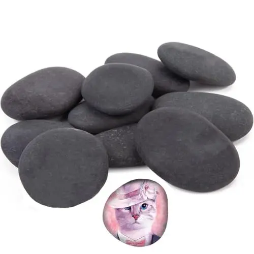 Produktbild: Copiel 15 Stück Flache Steine zum Bemalen, 4-6 cm Groß Flach Glatte Kieselsteine zum Bemalen, Dekosteine Natürlicher Flussstein für Basteln, Garten, Blumentöpfen und Aquarien