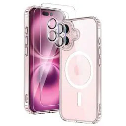 Produktbild: COPIKE Magnetisch für iPhone 16 Hülle mit 2 Stück Schutzfolie und 2 Kameraschutz, Rundumschut Handyhülle iPhone 16 Case Magnet Dünn Stoßfest Transparent Nie Vergilbung SchutzHülle, Durchsichtig