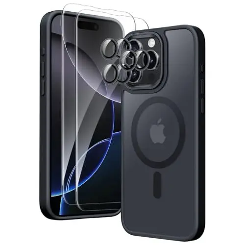 Produktbild: COPIKE Magnetisch für iPhone 16 Pro Hülle mit 2 Stück Schutzfolie und 2 Kameraschutz, Handyhülle iPhone 16 Pro Magnet Matt Translucent Dünn Stoßfest Anti-Fingerabdruck Rückseite Case, Schwarz