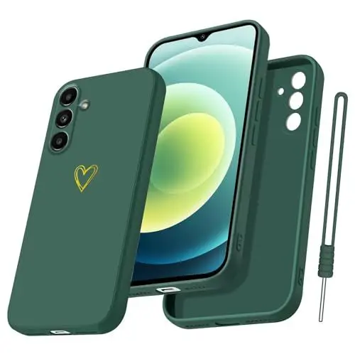 Produktbild: Coqinen Handyhülle für Samsung Galaxy A54 5G Hülle, Silikon Case mit Gold Liebesherz, Band Weiches Stoßfeste Kratzfeste Rundumschutz Slim Schutzhülle (Grün)