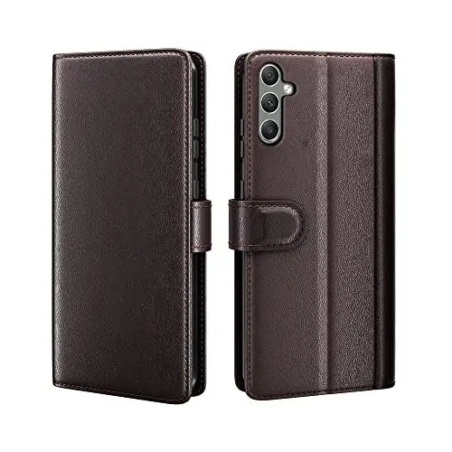 Produktbild: COQUE Hülle für Samsung Galaxy A24 Shell, Echtes Rindsleder Flip Cover mit Kartensteckplatz Lederhülle für Samsung Galaxy A24-Braun