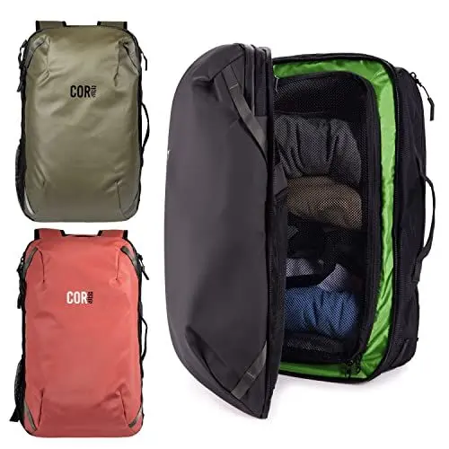 Produktbild: COR Surf Travel Rucksack, Carry-On Rucksack in zulässiger Handgepäckgröße, wasserfeste Reißverschlüsse, Geheimfächer, ergonomische Schultergurte, Laptop-Rucksack - The Island Hopper, 40L, Schwarz