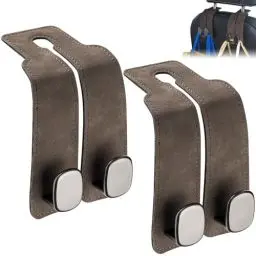 Produktbild: CORATED 2 stücke Auto Lagerung Haken, Autositz Doppelhaken für Kopfstütze, Leder Rückenlehnenhaken, Auto-Rücksitzhaken für Handtaschen und Geldbörsen, Praktisches Car Gadgets (Braun)
