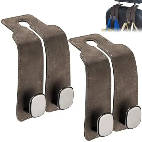Produktbild: CORATED 2 stücke Auto Lagerung Haken, Autositz Doppelhaken für Kopfstütze, Leder Rückenlehnenhaken, Auto-Rücksitzhaken für Handtaschen und Geldbörsen, Praktisches Car Gadgets (Braun)
