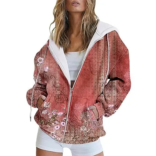 Produktbild: cordjacke Damen Damen Longshirt Hoodie Laufjacke Damen leicht Sweatshirt Jacke Damen mit Kapuze Jogging Jacke Damen sportjacken für Damen weihnachtspulli