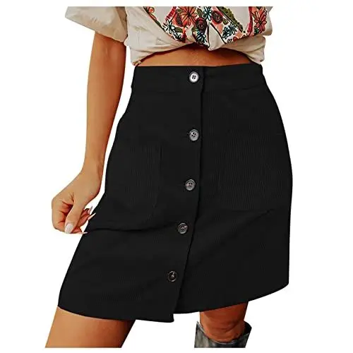 Produktbild: Cordrock Damen Knielang Beige Damen Rock Elegant Röcke Damen Knielang A Linien Kleid Damen Sommer Sommerrock Damen Knielang Sommerrock Damen Midi Lange Röcke Damen Partykleid Schwarz XL