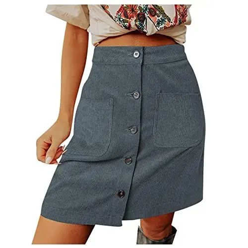Produktbild: Cordrock Damen Knielang Bleistiftrock Damen Knielang Damenrock Winter Knielang A Linien Kleid Sommerrock Damen Knielang Rock Midi Damen Rock Weiß Damen Kleider Party Damen Grau S
