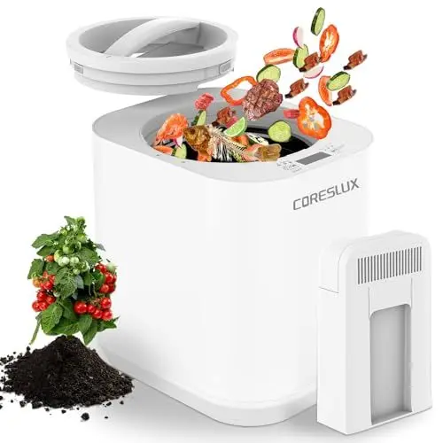Produktbild: CORESLUX Elektrischer Komposter für Küche, 4L Elektrischer Kompostbehälter, Verwandeln Sie Lebensmittelabfälle in natürlichen Kompost, Food Cycler, Schnellkomposter Smarte Kompostier Maschine, Weiß