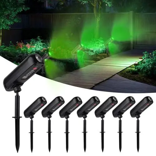 Produktbild: CORESLUX Gartenbeleuchtung Solar Außen, IP65 Wasserdicht Solar Gartenleuchten für Außen, Solarlampen für Außen Garten, Grün Licht Solarstrahler für Außen Garten Baume Gartenweg Sträucher (8 Packs)