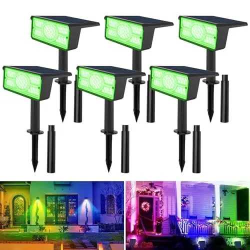 Produktbild: CORESLUX Solarlampen für Außen, 6 Stück Grün Solar Gartenleuchten, IP65 Wasserdicht Solarleuchten Garten, 2 Helligkeits Modi Gartenbeleuchtung für Hof Bäume Garage Weg (Grün)