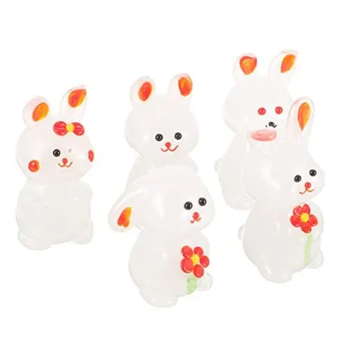 Produktbild: CORHAD 5st Kaninchen-verzierung Kaninchenfiguren Minifiguren Kleine Hasenstatue Frühlings-osterkaninchen-Statue Osterhasenfigur Chinesisches Neujahrskaninchen Kaninchen-Kuchen-Deckel Glas