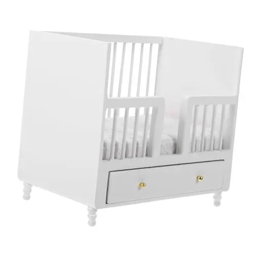 Produktbild: CORHAD Puppenhaus Miniaturmöbel Kinder Tun So, Als Würden Sie Spielzeug Mini-krippenmodell Mini-hausornamente Miniatur-hausmöbel Puppenbett Holz Baumwolle Weiß Anhänger Haushalt