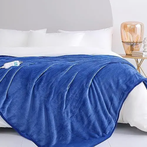 Produktbild: CORIWELL Wärmedecke Heizdecke mit Abschaltautomatik - 180 × 200 cm Flanell Elektrische Wärmedecken, 10 Heizstufen,10 Studen Timer - Waschbar Kuscheldecke fürs Bett mit Überhitzungsschutz - Blau