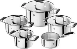 Produktbild: CORNELIA POLETTO by ZWILLING Kochtopfset 5-teilig, induktionsgeeignet, Edelstahl, Mit Glasdeckel, Mit Silkongriffen, Silber
