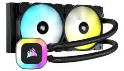 Produktbild: CORSAIR H100 RGB-CPU-Kühler — 240 mm AIO — SP120 RGB Elite-Lüfter — für Intel LGA 1200/115X/2066, AMD AM4 — ARGB-Mainboard-Adapter im Lieferumfang enthalten — Schwarz