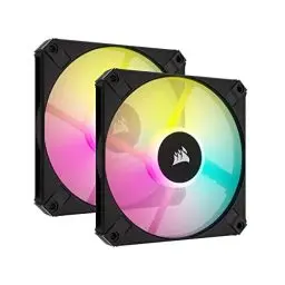 Produktbild: Corsair AF120 RGB Slim, 120-mm-PWM-Lüftersatz Mit Dynamischem Lager - Dünnes Profil Für Kleine Gehäuse - Bis zu 2000 U/min - 8 Adressierbare RGB-LEDs - Doppelpack Mit Lighting Node CORE - Schwarz
