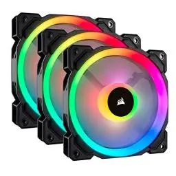 Produktbild: Corsair LL120 RGB LED PWM PC-Gehäuselüfter (120mm Dual Licht Loop RGB LED, Dreierpack mit Lighting Node PRO) schwarz