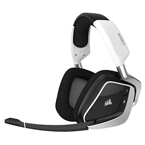 Produktbild: Corsair VOID ELITE Wireless-Gaming-Headset (virtueller 7.1-Surround-Sound, 2,4-GHz-WLAN mit geringer Latenz, 12 Meter Reichweite, anpassbare RGB-Beleuchtung mit PC, PS4-Kompatibilität) — Weiß
