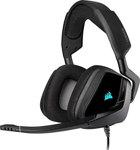 Produktbild: Corsair Void Elite RGB USB Gaming Headset (7.1 Surround Sound, iCUE RGB-Beleuchtung, Mikrofaser und Memory-Schaumstoff Ohrpolster, für PC, Xbox One, PS4, Switch und Mobilgeräte) carbon, Schwarz