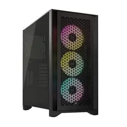 Produktbild: Corsair iCUE 4000D RGB Airflow Mid-Tower-Gehäuse, 3 × AF120 RGB Elite-Lüfter – iCUE Lighting Node PRO-Beleuchtungssteuerung – Konstruktion Mit Hohem Luftdurchsatz - Schwarz