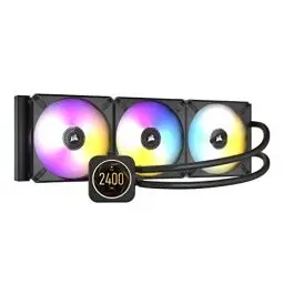 Produktbild: Corsair iCUE H170i ELITE CPU-Flüssigkeitskühler mit LCD-Display (IPS-LCD-Bildschirm mit anpassbarer Anzeige, 48 Dynamische RGB-LEDs, 140-mm-Lüfter, 420-mm-Radiator, Commander Core inklusive) Schwarz