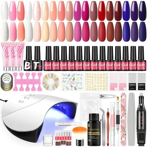 Produktbild: COSCELIA 15 Stück UV Nagellack Set mit UV Lampe, Nägel Starterset 3pcs Poly Nail Extension Gel Elektrische Nagelfräser Top & Base Coat Gel Nägel Selber Set für Anfänger