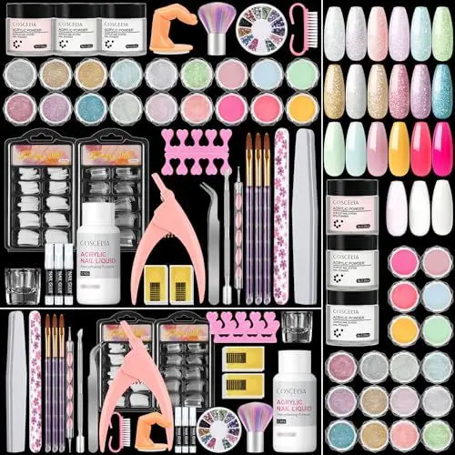 Produktbild: COSCELIA Acryl Nagelset Starterset Komplett, 21 Farben Acryl Pulver mit 30ML Monomer Acryl Liquid,200 Stück False Nails Acryl Künstliche Fingernägel Nägel Starterset Selber Machen
