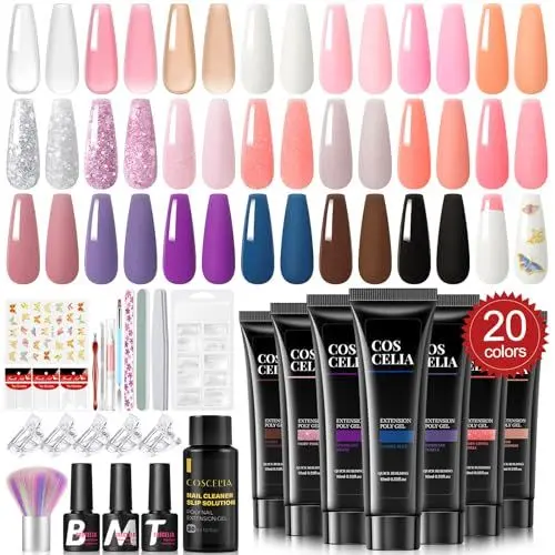 Produktbild: COSCELIA Poly Nagel Gel Set, 20 Farben Nagelverlängerung Gelnägel Starterset Nagel Extension Gel Kit für Nageldesign Selber Machen