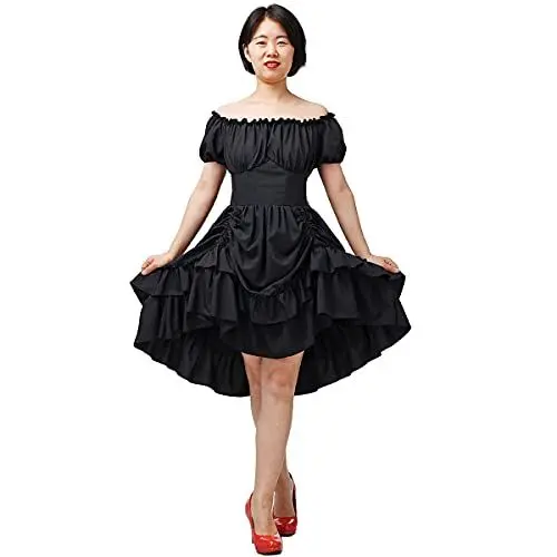 Produktbild: COSDREAMER Damen One-Shoulder Kordelzug Cocktail Party Kurzes Kleid, (Schwarz, S)