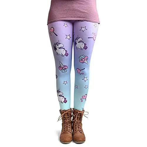 Produktbild: cosey - Bedruckte Bunte Leggins (Einheitsgröße) Verschiedene Leggings Designs, Einhörner und Süßigkeiten, Einheitsgröße