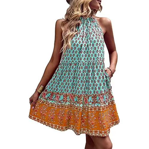 Produktbild: Cosiki Neckholder-Rollkragenkleid, Weich, Atmungsaktiv, Locker, ärmellos, Bohemian-Kleid Zum Einkaufen. (XL)