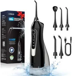 Produktbild: Munddusche Kabellos Tragbar Elektrische Zahnreiniger, COSLUS 300ML Wassertank Wiederaufladbar Zahndusche Doppelt Wasser Zähne Flosser IPX7 Wasserdicht Munddusche Testsieger für Reinigung auf Reisen