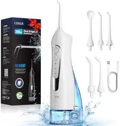 Produktbild: COSLUS Munddusche Kabellos Tragbar Elektrische Zahnreiniger, Wassertank Wiederaufladbar 300ML Zahndusche Doppelt Wasser Zähne Flosser IPX7 Wasserdicht Munddusche Testsieger für Reinigung auf Reisen