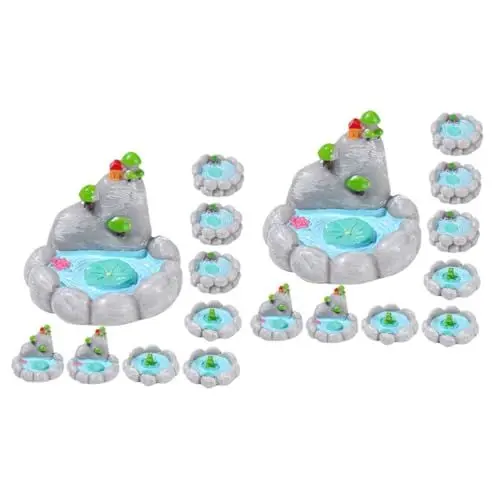 Produktbild: COSMEVIVI 18 STK Mini-gartenpool Mini-landschaftshandwerk Zuverlässige Mini-teichdekoration Rasenstatuen Winzige Teichdekoration Miniaturbrücke Miniatur-teichrasen Mini-teichfigur Harz