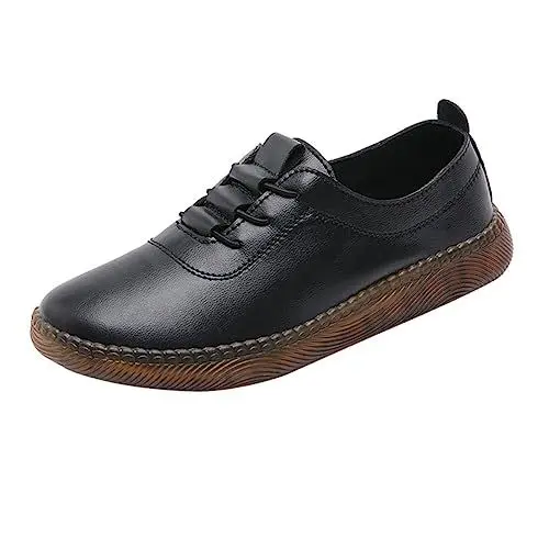 Produktbild: COSMEVIVI 1 Paar Faule Lederschuhe Freizeitschuhe Women Shoes turnschläppchen weiße Flache Damen elegant Plateau-Sneaker für Damen rutschfeste Turnschuhe Schuhe für Frauen Sohle: Gummi Black