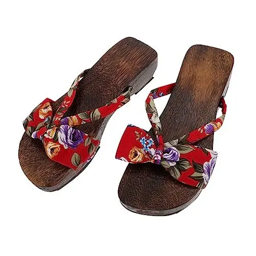 Produktbild: COSMEVIVI 1 Paar Verstopft Kreative Hausschuhe Schwarze Keilsandaletten Keilsandalen Damen Flache Sandalen Für Damen Sandalen Für Frauen Damensandalen Elegant Rot Obermaterial: Baumwolle