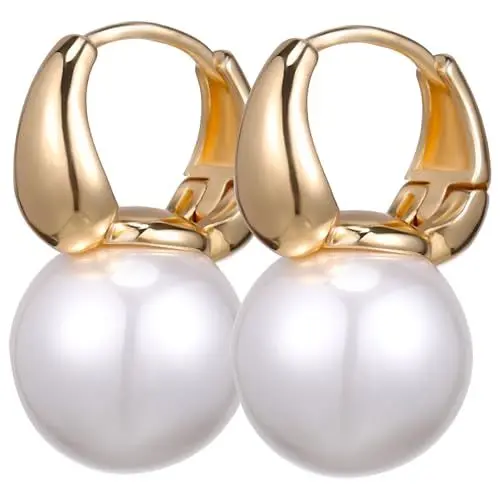 Produktbild: COSMEVIVI 1 Paar kleine Ohrringe Gold Perlenohrringe Modische Ohrringe für Damen Perlenschmuck pearl earrings for women damen ohrringe Perlen-Creolen für Damen Perlenreifen Imitationsperlen