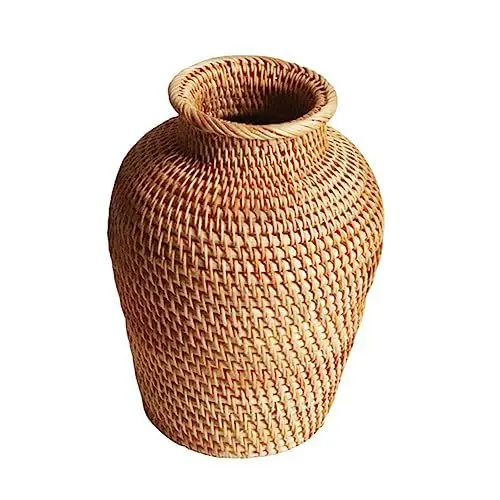 Produktbild: COSMEVIVI 1stück Handgefertigter Rattan Blumenvasen Dekorativer Woven Vase Für Trockenblumen Für Büro Und Essbereich Durchmesser