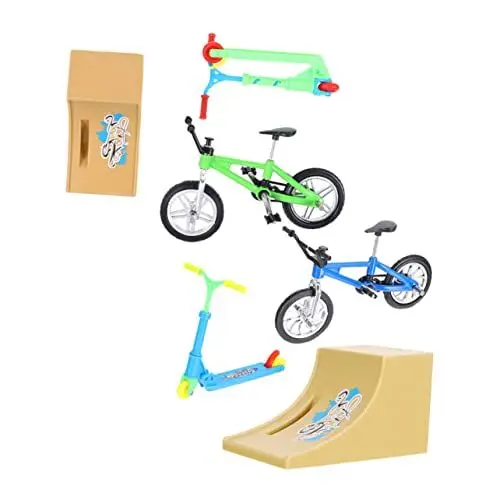 Produktbild: COSMEVIVI 2 Sätze Fingerrad Mini-Skateboards Mini-Mountainbike Brettspiel Spielzeug Sportspielzeug Mit Fingerspitzen Fingerbike Mit Rampe Mini Fahrrad Spielzeug Teck-Deck Aluminiumlegierung