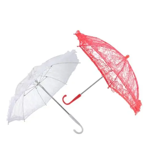 Produktbild: COSMEVIVI 2 Stück Kleine Dekorative Spitze Regenschirme Für Fotografie Tee Partys Hochzeiten Und Brautschirme Elegante Accessoires Für Damen in Weiß