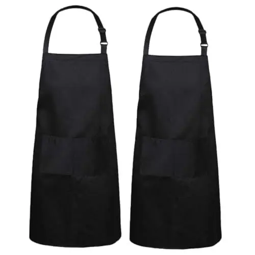 Produktbild: COSMEVIVI 2 Stück Kochschürze Mit Tasche Für Damen Und Herren Verstellbare Grillschürze Küchenschürze Für Kochen Und Backen Unisex Schwarz