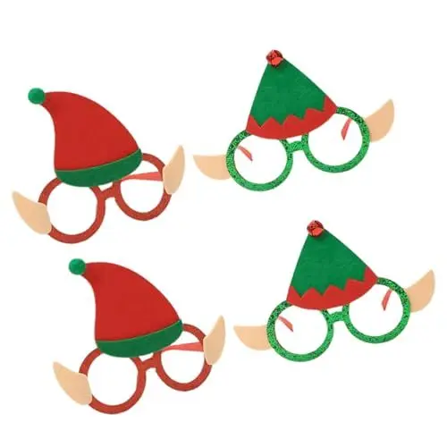 Produktbild: COSMEVIVI 4 Stück Elfenbrille Weihnachtsbrille Partybrillen Weihnachts-Fotoautomaten-Requisiten Weihnachtsfeier Brillengestell Arbrillen kinder ferngläser kinderferngläser Plastik