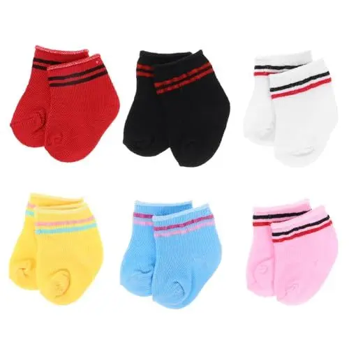 Produktbild: COSMEVIVI 6 Paar Bunte Puppensocken, Gestrickte Baumwoll-söckchen Für 18-Zoll-babypuppen-Outfits, Puppenkleidung, Zubehör Für Mädchenpuppen, Puppenhaus-Dekoration