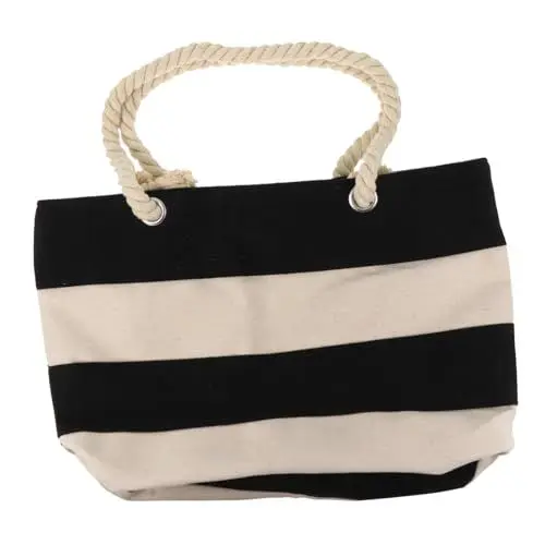 Produktbild: COSMEVIVI Gestreifte Canvas Tragetasche Mit Reißverschluss Einkaufstasche Picknicktasche Vielseitig Robust Verschiedene Farben 1 Stück