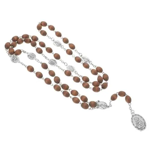 Produktbild: COSMEVIVI Halskette Aus Holzperlen Religiöse Halskette Perlenhalskette Gebetshalskette Frauen Halskette Trendy Perlenkette Für Frauen Gebetskette Aus Perlen Glaube-perlen-halskette Legierung