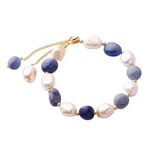 Produktbild: COSMEVIVI Natürliche Süßwasserperlen Armband Mit Blauen Aventurinen Handgefertigtes Schmuckstück Für Damen Eleganter Handgelenkschmuck Für Besondere Anlässe Und Alltag